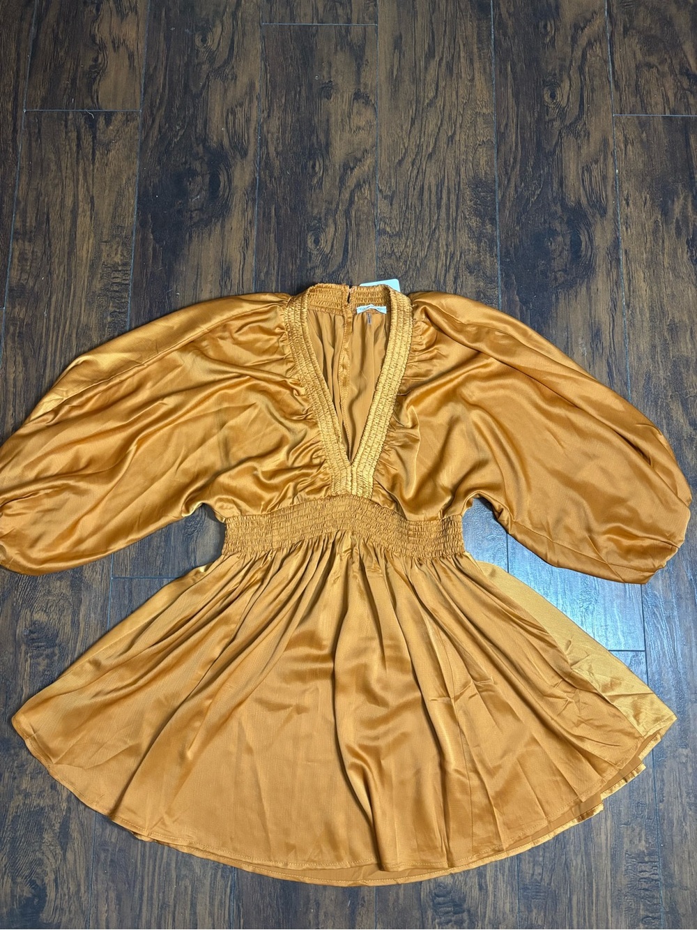 Women’s Burnt Terracotta Golden Mustard Deep V Smocked Waist Blouse Size Medium